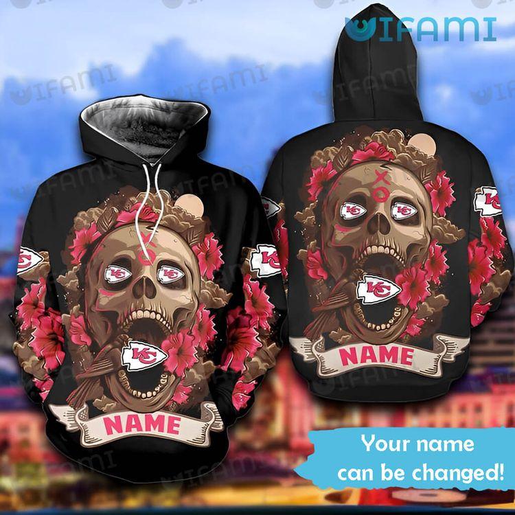 Custom Name Kc Chiefs Skull Flower Kansas City Chiefs Gift Limited 3D Hoodie