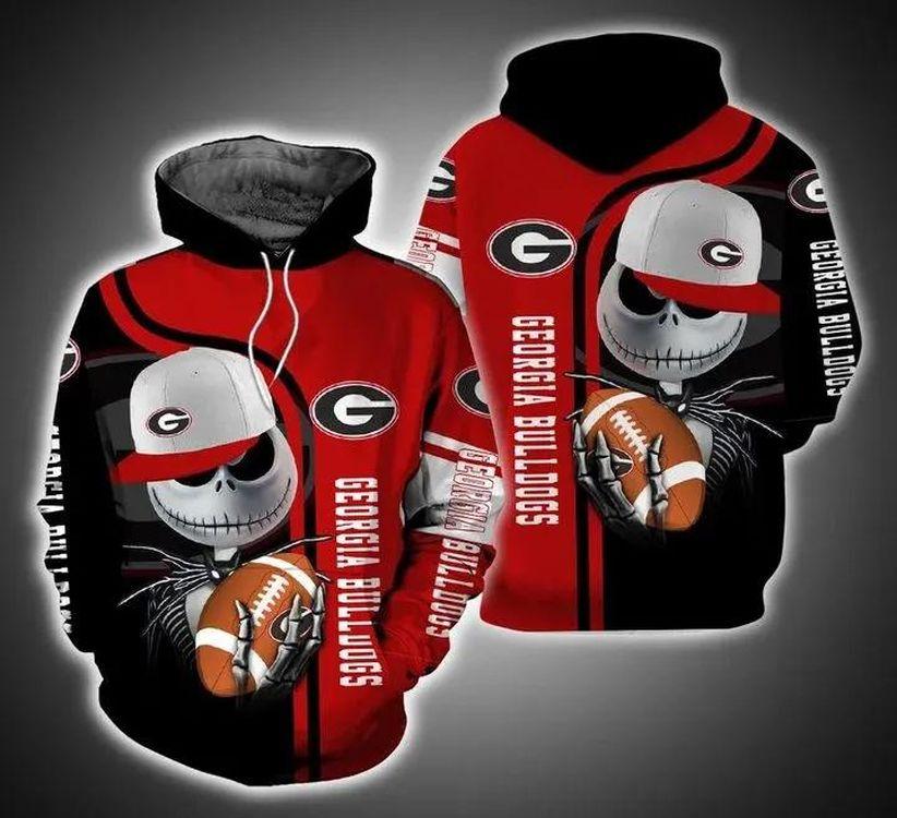 Jack Skellington Hold Ball Georgia Bulldogs Ncaa Cheer Gifts Limited 3D Hoodie
