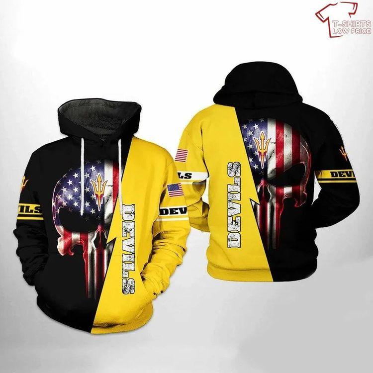 Ncaa Arizona State Sun Devils Us Flag Skull All Over Print Hoodie