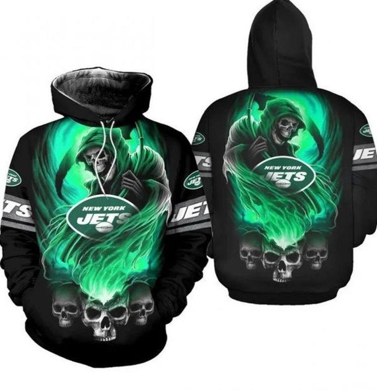 Nfl New York Jets Skulls Devil Skeleton Nfl Gift For Fan All Over Print Hoodie