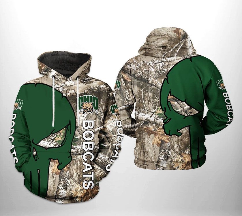 Ohio Bobcats Ncaa Camo Veteran Hunting 3d Printed Zipper All Over Print Hoodie
