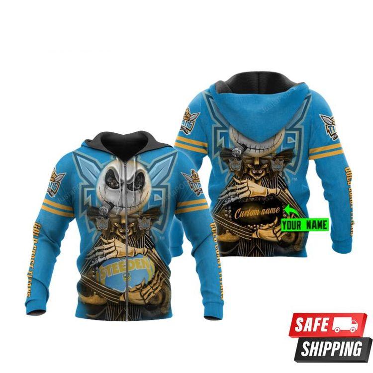 Personalized Gold Coast Titans Nrl Jack Skellington Custom Name 3D Hoodie