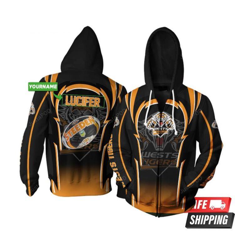 Personalized Wests Tigers Realball Custom Name All Over Print Hoodie