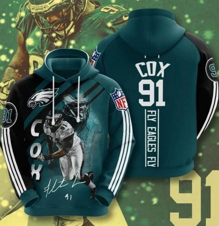 Philadelphia Eagles Nfl 91 Cox Signature Fly Eagles Fly Nfl Logo Gift For Fan 3D Hoodie