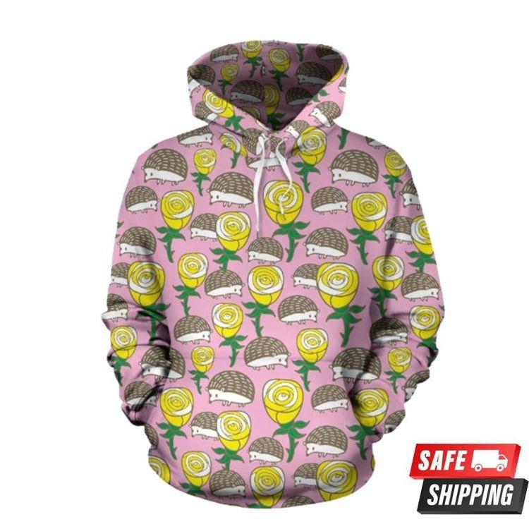 Pink Rose Hedgehogs Pattern Limited 3D Hoodie