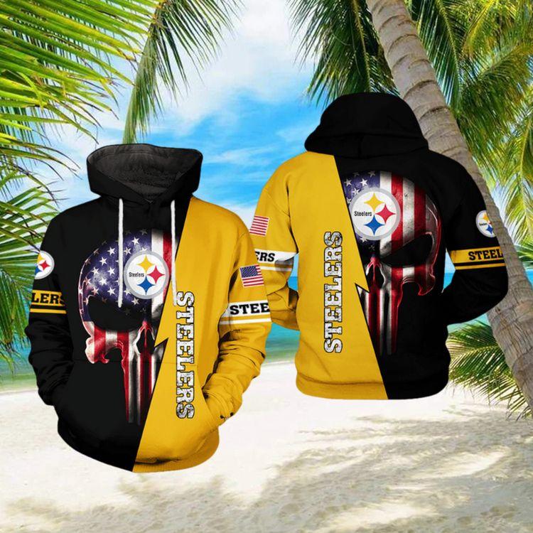 Pittsburgh Steelers Nfl Us Flag Skull Team 3d Printed Limited 3D Hoodie