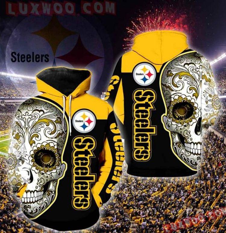 Pittsburgh Steelers Skull Full Over Print 3D Hoodie