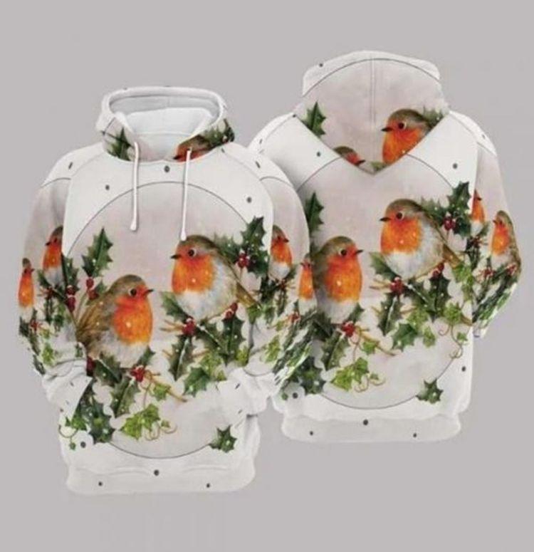 Robins Christmas Cute White Unisex 3D Hoodie