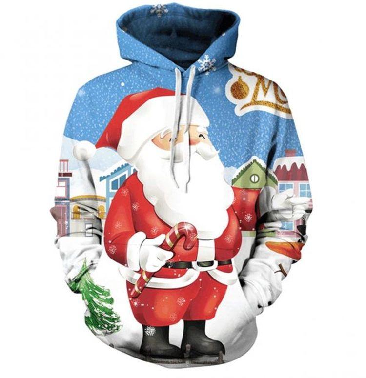 Santa Blue And Red Awesome Design 3d Printed Sublimation All Over Print Hoodie