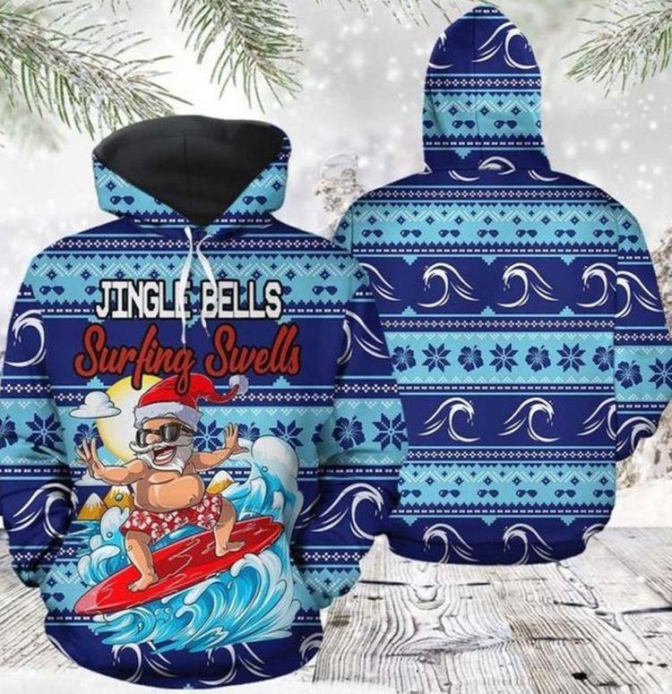 Santa Surfing Blue Amazing 3d Printed Sublimation 3D Hoodie