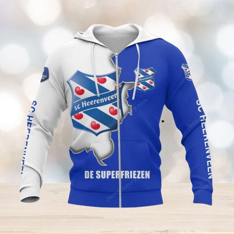 Sc Heerenveen Logo Blue White All Over Print Hoodie