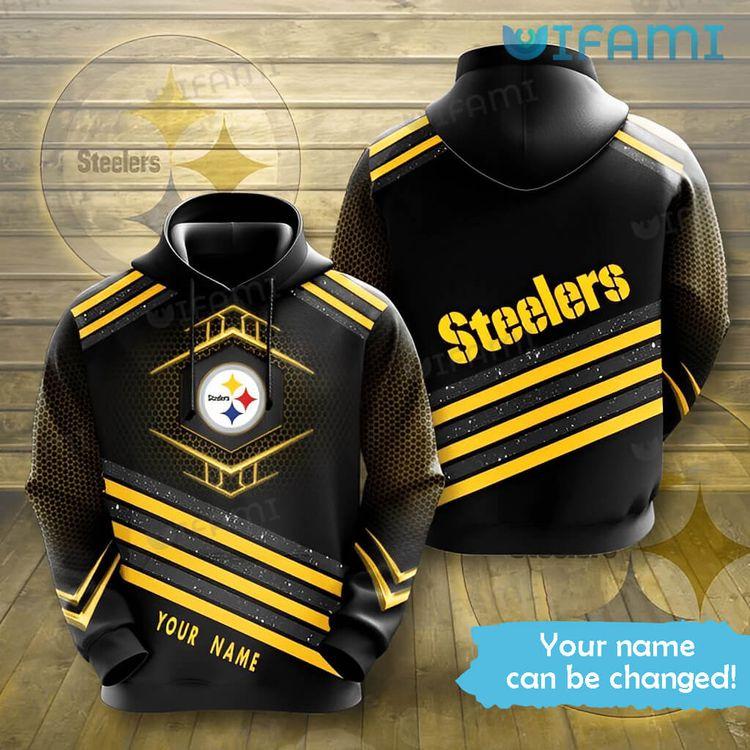 Steelers Mix Diagonal Stripes Custom Name Pittsburgh Steelers Gift All Over Print Hoodie