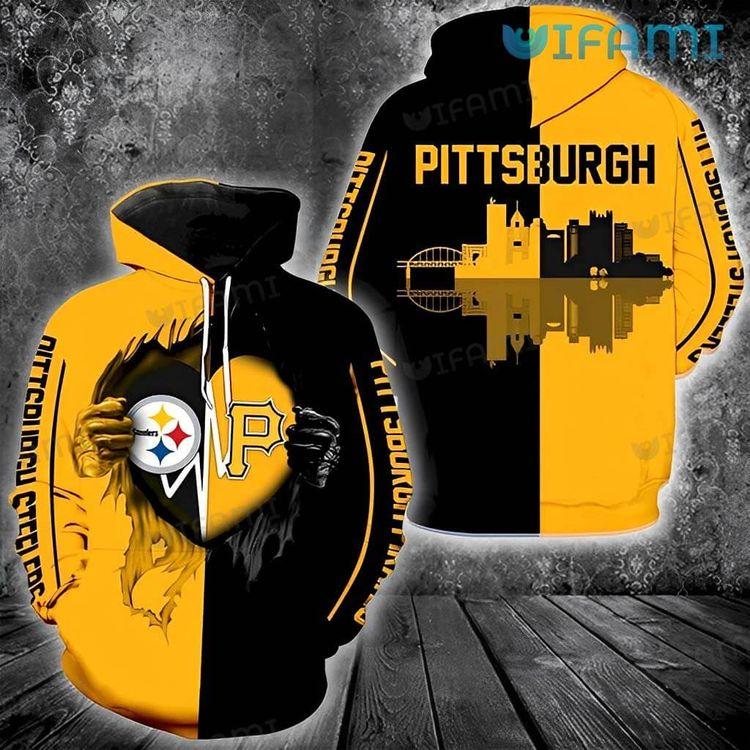 Steelers Skyline Heartbeat Tearing Through Logo Pirates Pittsburgh Steelers Giftv3 3D Hoodie
