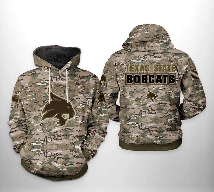 Texas State Bobcats Ncaa Camo Veteran 3d Printed Zipper Limited 3D Hoodie