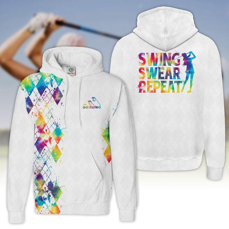 Tie-dye Addicted Swing Swear Repeat Golfer Gift Zipper For Women All Over Print Hoodie