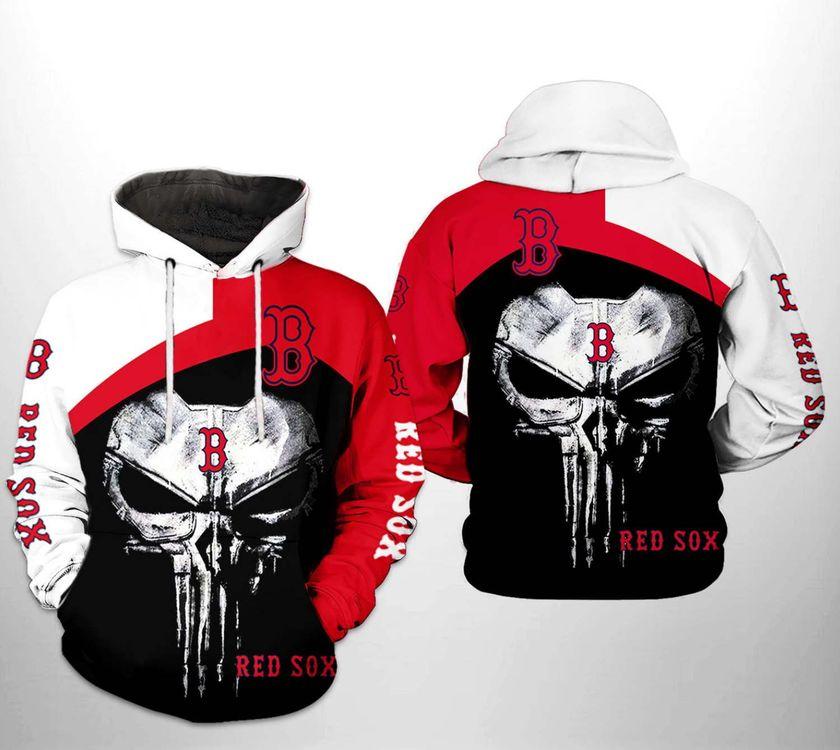 Boston Red Sox Mlb Skull Punisher Zipper Limited 3D Hoodie