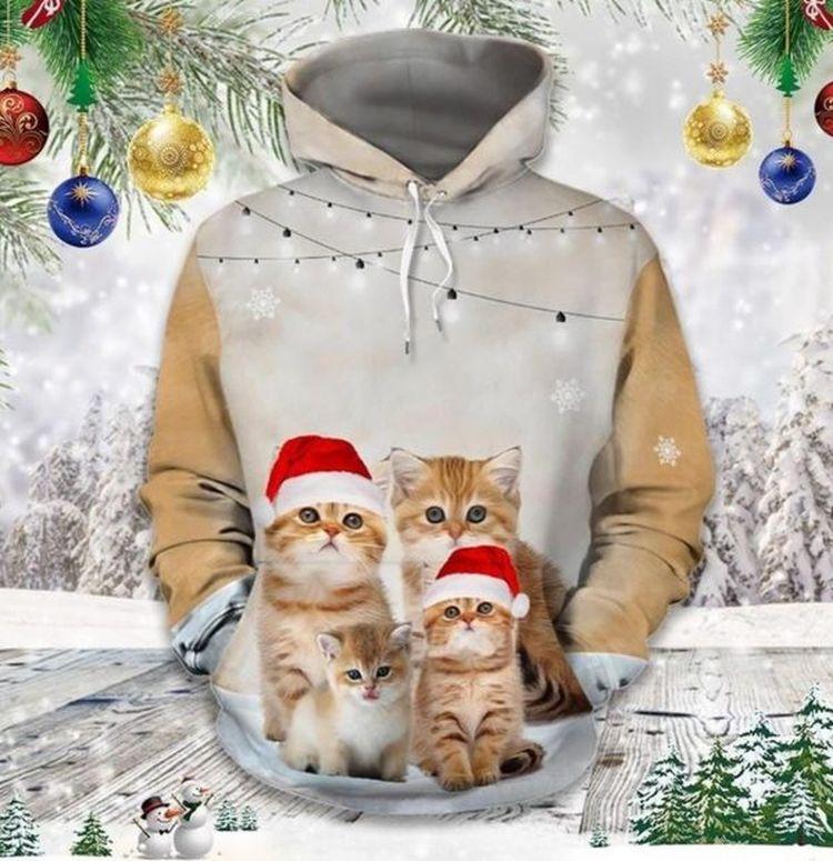 Cat Merry Christmas Cream Awesome Design 3d Printed Sublimation Limited 3D Hoodie