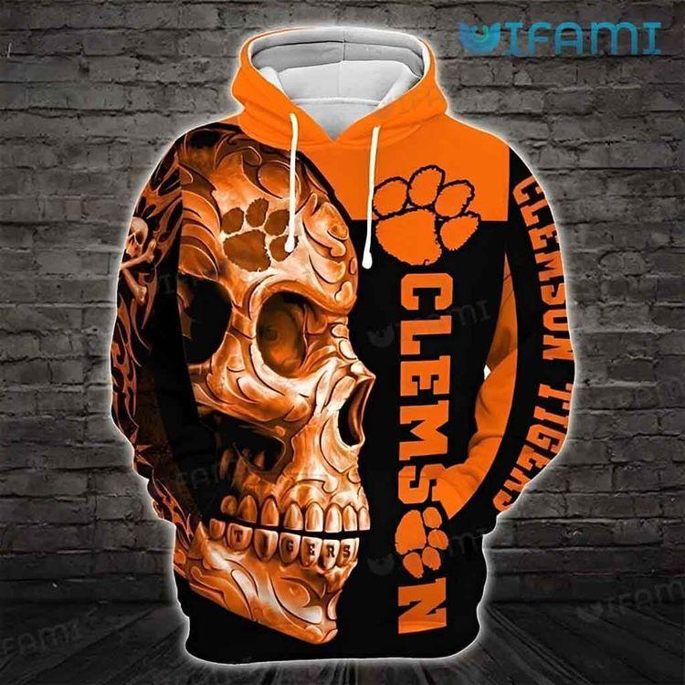 Clemson Tigers Half Skull Face Clemson Gift 3D Hoodie