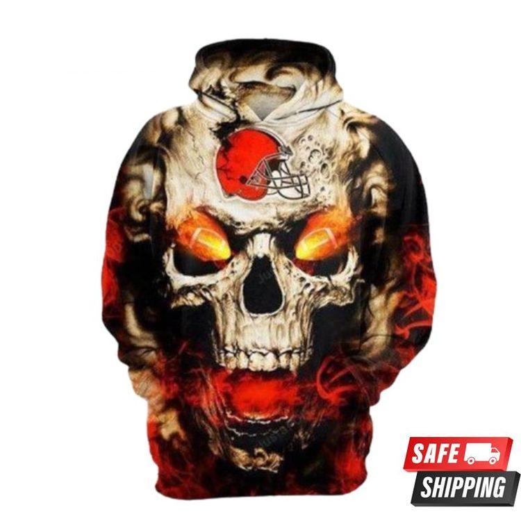 Cleveland Browns Skull Fire All Over Print Hoodie