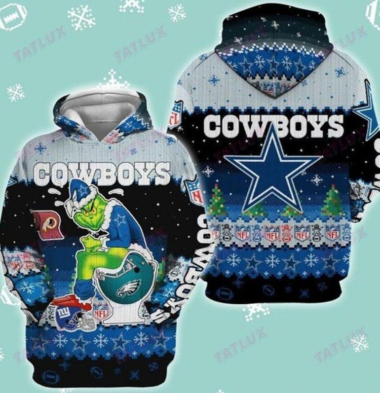 Dallas Cowboys Grinch Toilet 3d Ugly Christmas Limited 3D Hoodie