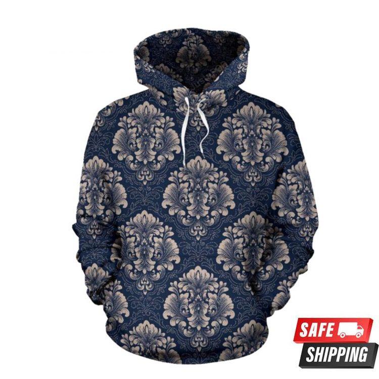 Damask Blue Luxury Pattern Limited 3D Hoodie