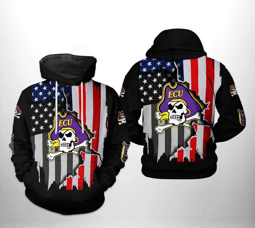 East Carolina Pirates Ncaa Us Flag 3d All Over Print Hoodie