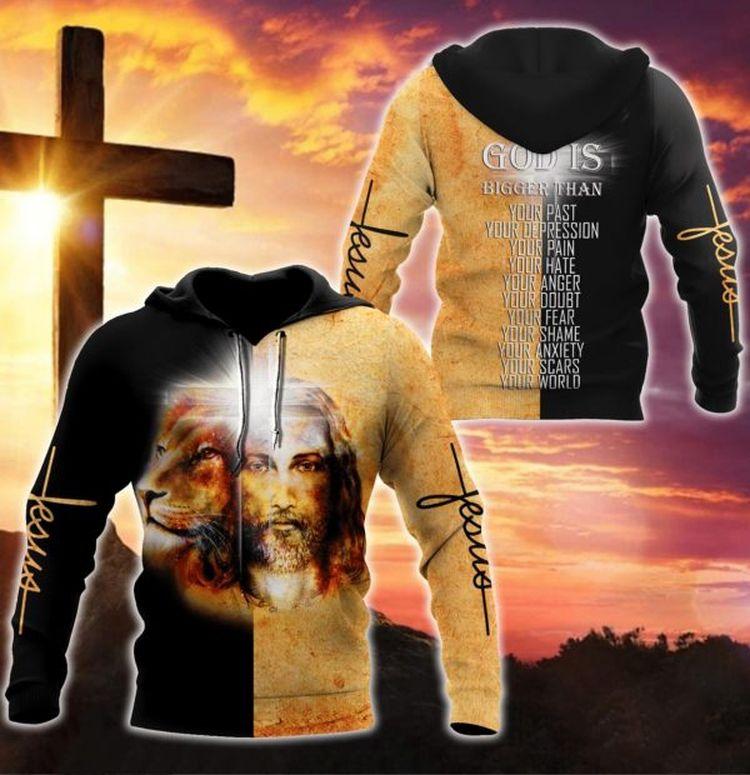 God Is Bigger Than Jesus And Lion Jesus All Over Print Hoodie