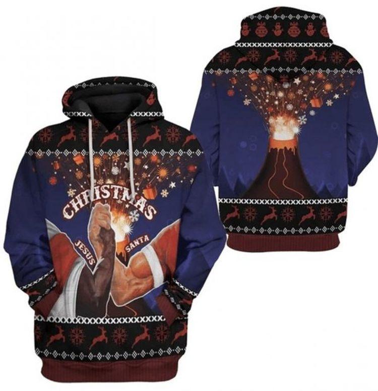 Handshake Santa And Jesus Blue Nice 3d Printed Sublimation 3D Hoodie