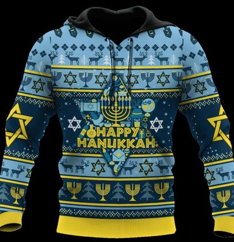 Happy Hanukkah Blue Unique 3d Printed Sublimation 3D Hoodie