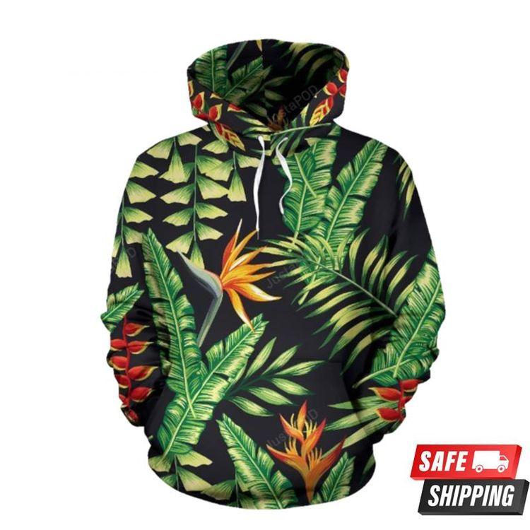 Hawaiian Flower Tropical Palm Leaves 3D Hoodie