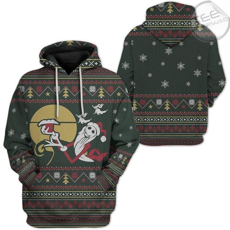 Jack Skellington Santa Claus Chritmas Pattern Black 3D Hoodie