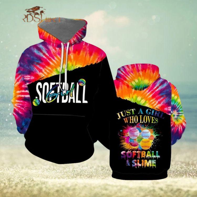 Just A Girl Who Loves Softball And Slime Colorful 3d 3D Hoodie