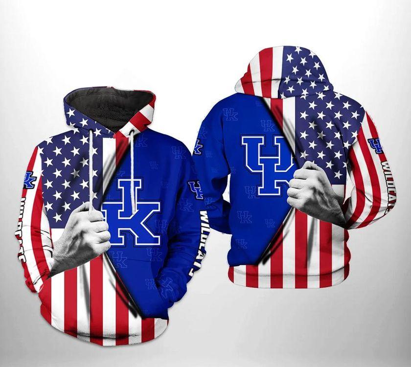 Kentucky Wildcats With Flag American My Heart Kentucky Wildcats Unique Gifts All Over Print Hoodie