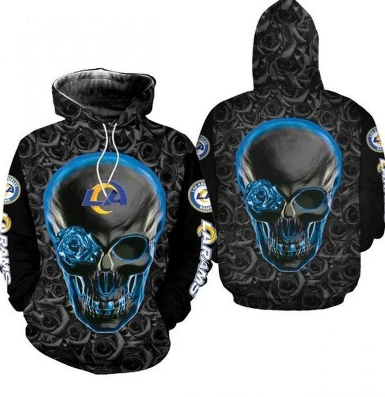 Nfl Los Angeles Rams Team Skull Nfl Gift For Fan All Over Print Hoodie