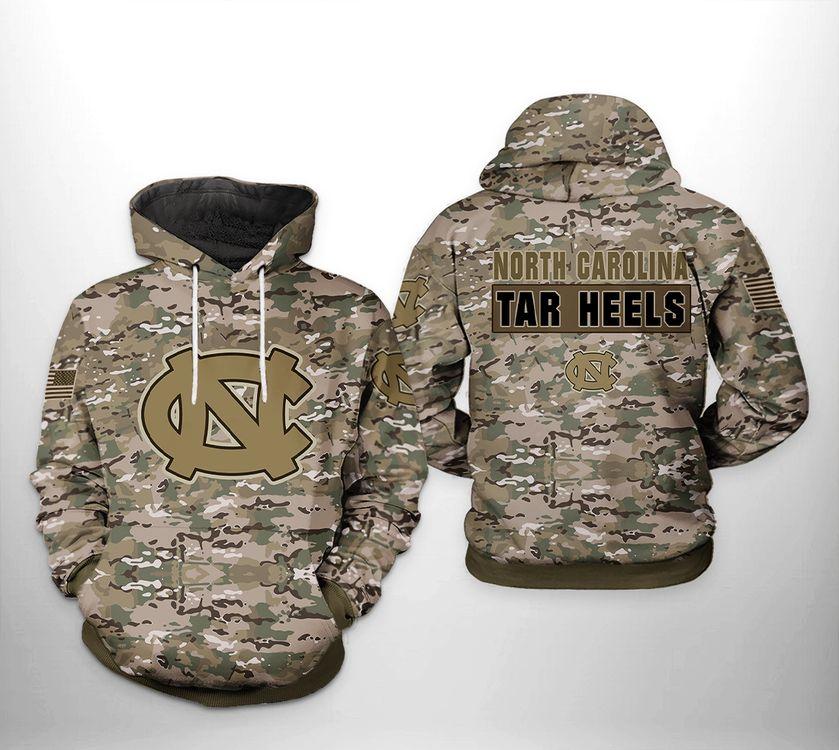 North Carolina Tar Heels Ncaa Camo Veteran 3d Printed Zipper All Over Print Hoodie