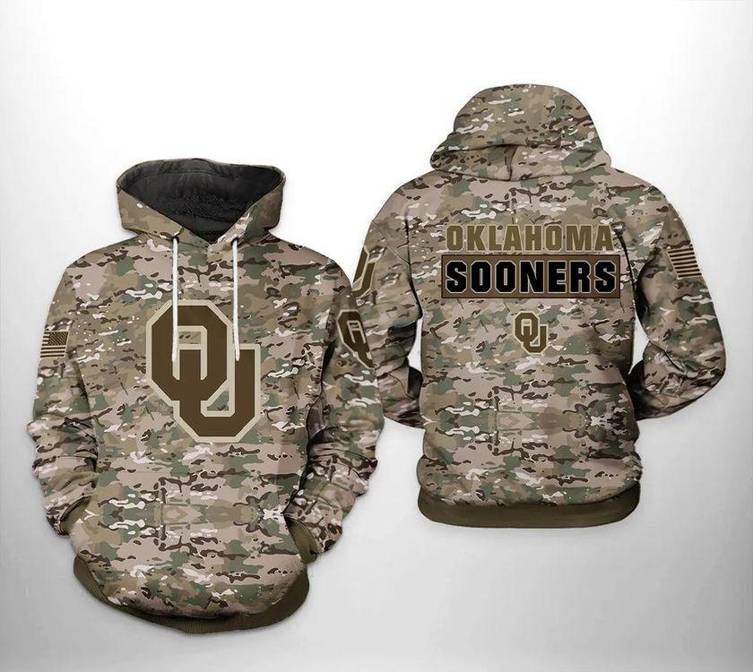 Oklahoma Sooners Camo Veteran Oklahoma Sooners Fans Gift All Over Print Hoodie