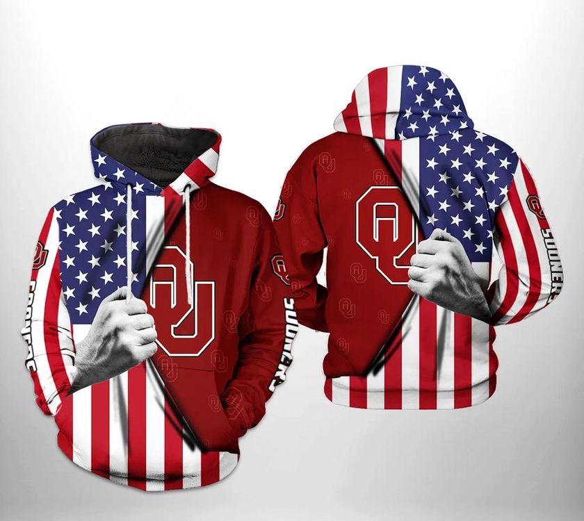Oklahoma Sooners With Flag American My Heart Oklahoma Sooners Gifts For Her All Over Print Hoodie