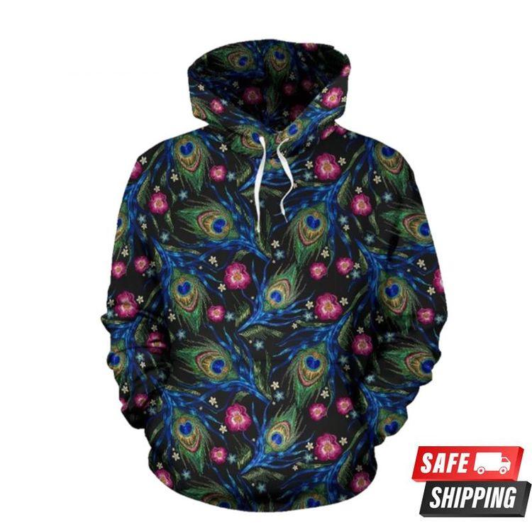Peacock Rose Feather Pattern All Over Print Hoodie