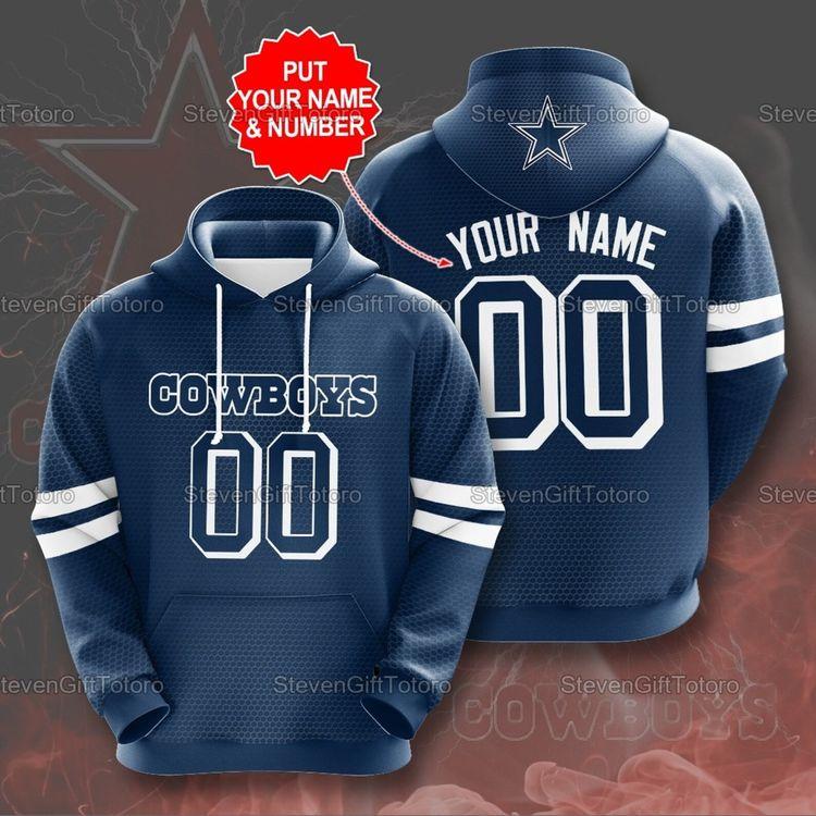 Personalized Dallas Cowboys Nfl Name And Number 3d Printed Pullover All Over Print Hoodie