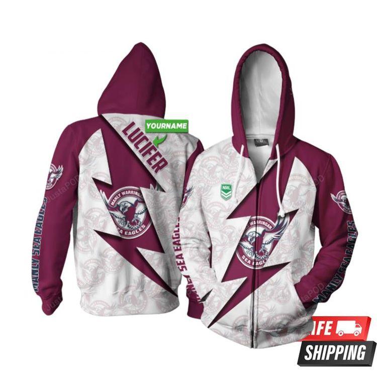 Personalized Manly Warringah Sea Eagles Thunder Custom Name All Over Print Hoodie