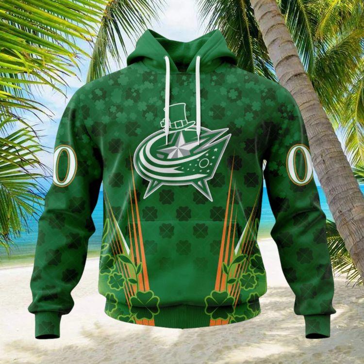 Personalized Nhl Columbus Blue Jackets Full Green Design For St Patricks Day All Over Print Hoodie