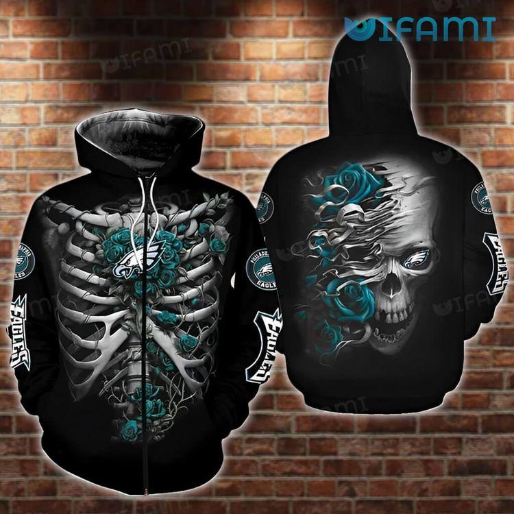 Philadelphia Eagles Zip Up Skeleton Roses Logo Philadelphia Eagles Gift Limited 3D Hoodie