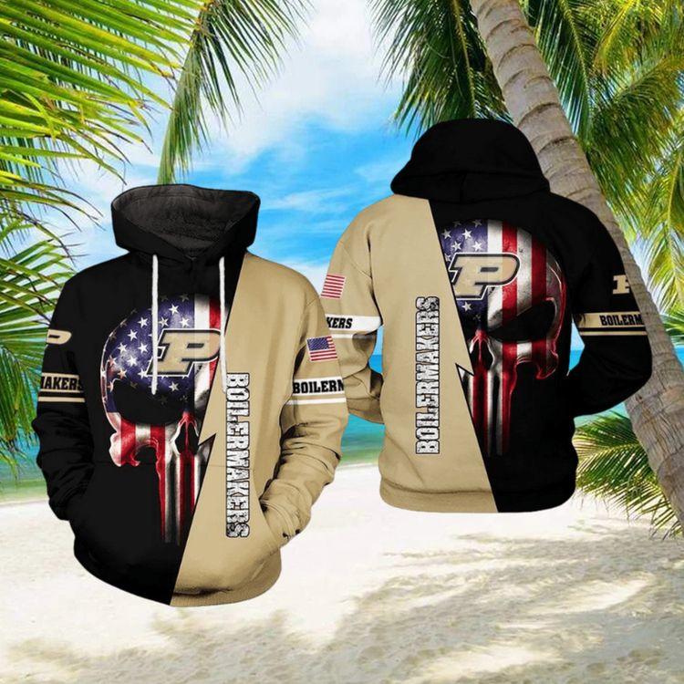 Purdue Boilermakers Ncaa Us Flag Skull 3d Printed 3D Hoodie