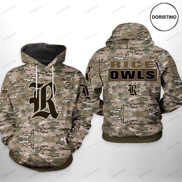 Rice Owls Ncaa Camo Veteran All Over Print Hoodie
