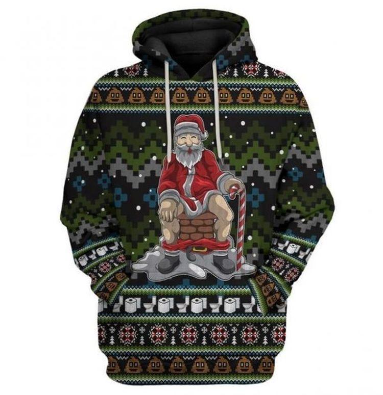 Santa Pooping Down Chimney Funny 3d Printed Sublimation All Over Print Hoodie