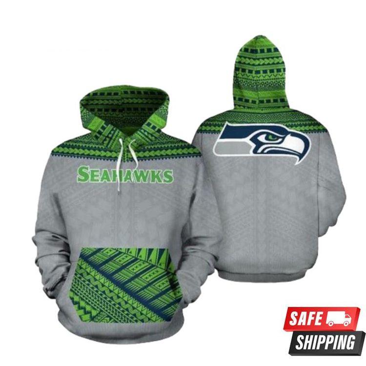 Seattle Seahawks Ncaa Football Maori Tattoo Gray Green Seattle Seahawks Seattle Seahawks Limited 3D Hoodie