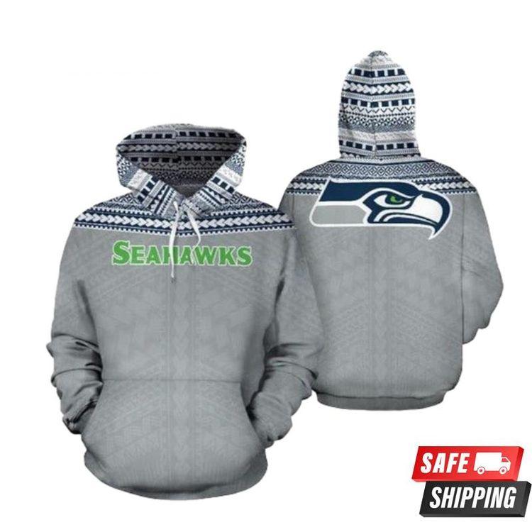 Seattle Seahawks Ncaa Football Maori Tattoo Gray Seattle Seahawks Seattle Seahawks 3D Hoodie