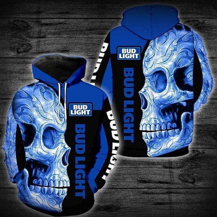 Skull Bud Light Pullover And Zippered Custom 3d Bud Light Graphic Printed For Men For Women All Over Print Hoodie