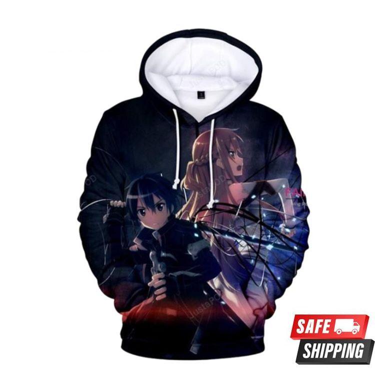 Swoword Art Online Kirigaya Kazuto Yuuki Asuna Black Limited 3D Hoodie