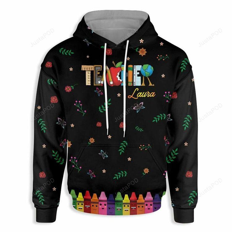 Teacher Name With Crayon Below 3d Ed All Over Print Hoodie